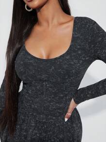 SHEIN SXY Váy mini giặt phong cách đường phố Y2K, tay dài - Màu xám đen - Xem 5