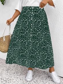 SHEIN Frenchy Falda estampada de vacaciones estilo minimalista informal para tallas grandes, adecuada para vacaciones románticas y uso diario