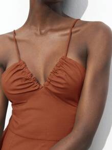 Maija 2025 秋冬新款棕色系带蝴蝶结前开衩设计连衣裙，优雅都市浪漫朴素乡村音乐节复古机场旅行婚礼宾客生日万圣节商务休闲办公室约会派对外出机场装性感连衣裙优雅圣诞节 - 鏽棕色 - 查看 3