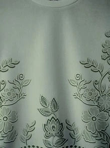 SHEIN LUNE Sudadera holgada de cuello redondo de manga larga con estampado de encaje falso, adecuada para otoño/invierno