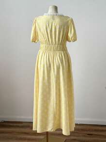 Sunspun Plus Size V-Neck Waist Gathered A-Line Vacation Dress Vacation - Multicolor - View 2