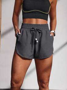 Powerista Casual Letter Printed Drawstring Waist Sports Shorts - Dark Grey - View 5