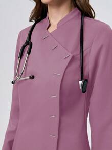 Scrubzie 2pc Set Women Scrub Uniform Shirt With Stand Collar & Long Sleeves, Wrinkle Resistant + Pants - Pink - View 4