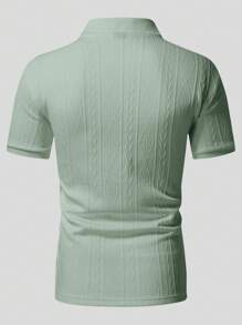 SHEINxLarissa&André Manfinity Homme Manfinity Men's Textured Design Polo Shirt - Green - View 5