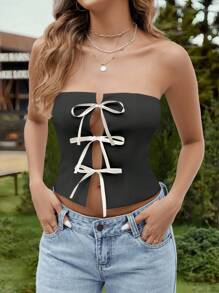 SHEIN SXY Women's Summer Front Tied Tube Top - Grey - View 4