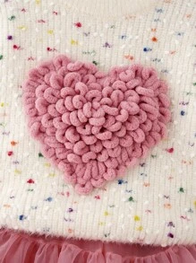 SHEIN 年轻女孩宽松休闲简约舒适心形 3D 针织毛衣和芭蕾短裙套装