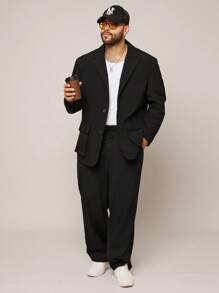 EASEVO Plus Size Men's Casual Long Sleeve Woven Blazer With Pockets, For Fall Winter, Wedding