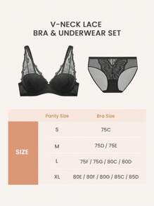 LUVLETTE 2 Stück Damen Sexy Wäsche Volldeckende ungefütterte schwarze Spitze Eleganz & Mesh Minimizer BH Spitzen-BH Panty Matching Sets - Schwarz - Übersicht 11