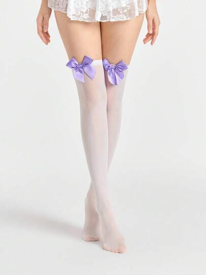 Kawaii 1 Pair Kawaii Multi-Color Bow Thigh High Stockings
