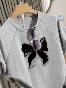 INAWLY Women Casual Butterfly Print Raglan Sleeve Short Sleeve Top And Shorts 2 Pieces Sets - Multicolor - View 8