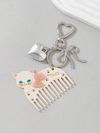 Kawaii Pettine in plastica a forma di gattino con accessorio portachiavi, adatto per ragazze