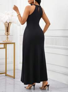 SHEIN Lady Đầm Maxi Cổ Chữ V In Hình Chắp Vá Geo Cho Nữ, Dáng Ôm, Eo Thon Gọn, Viền Phồng - Nhiều màu - Xem 2