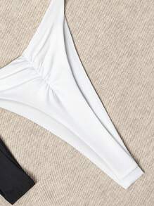 SHEIN Swim 2 pezzi Pezzo sotto bikini con laccetti regolabili e arricciature laterali, colore unito, adatto per spiaggia e vacanze estive per donne