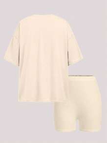 SHEIN 2 件套青少年女孩休闲可爱粉色蝴蝶结和樱桃印花短袖 T 恤和宽松短裤，适合夏季度假和旅行