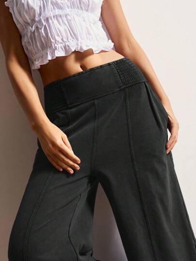 Bohemela 休闲纯色针织宽松阔腿水洗女裤