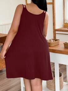 SHEIN 大码女式心形印花休闲吊带裙 - 酒紅色 - 查看 2