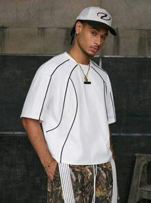 AXEPEAK Áo thun nam cổ tròn tay ngắn họa tiết tương phản thường ngày, mùa hè - trắng - Xem 4