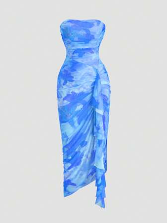 Sweetra Elegantes Damen Sommerkleid mit Blume Muster im Camisole-Stil