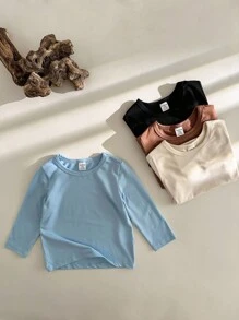 Vintaside Kids 男宝宝秋季四件套多色圆领长袖T恤，春秋季穿着，包含黑色、杏色、浅蓝色和棕色四种时尚颜色。适合街头漫步、居家休闲、运动健身、参加小型聚会，是秋冬季返校季的时尚之选。 - 彩色 - 查看 8