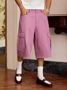 SWAVVY 男士梭织休闲宽松短裤，时尚日常穿着 - 紫色 - 查看 5