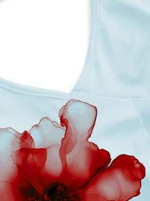 Shutterstock Summer V-Neck Sleeveless Floral Print Backless Vacation Vest For Women, Blue & Red