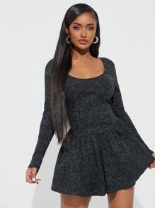 SHEIN SXY Váy mini giặt phong cách đường phố Y2K, tay dài - Màu xám đen - Xem 3