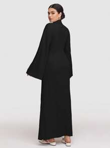 Veilorie 1 件女式超长纯色连衣裙，简约时尚休闲日常穿着 - 黑色 - 查看 2