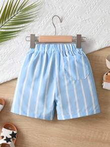 SHEIN Young Boy Striped Embellished Holiday Style Shorts, Spring/Summer - Baby Blue - View 2