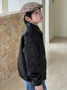 DAZY Tween Boy Warm Stylish Zip Up Collar Cardigan For Autumn Leather Jacket