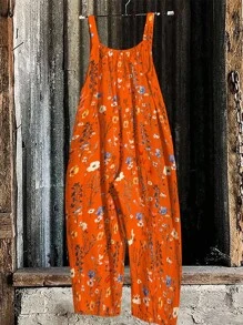 Linhara Plus Size Casual/Holiday Loose Adjustable Button Floral Digital Print Jumpsuit, Suitable For Dining, Picnic, Gatherings