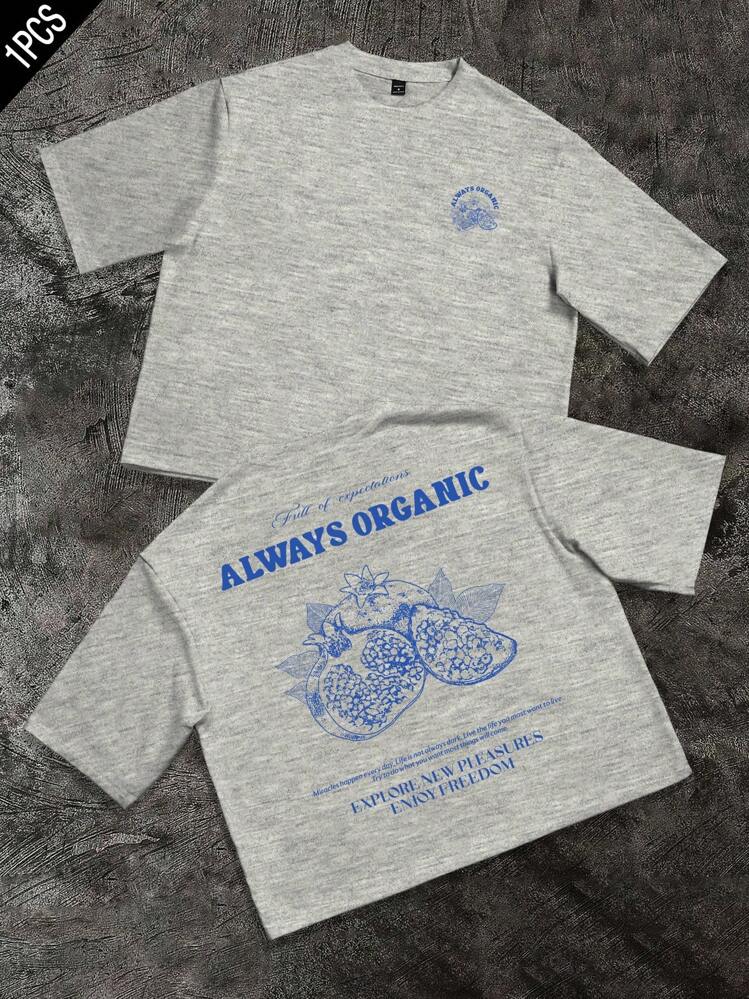 Manfinity Hypemode Camiseta de manga corta casual de hombre con estampado de eslogan, para el verano - Gris Claro - Añade 5