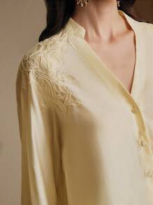 Anewsta New Design Embroidery Sense Elegant Niche Women Shirt, Butter Yellow, Spring/Summer