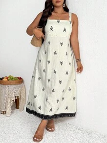 SHEIN Frenchy Robe d'été décontractée sans manches avec imprimé tout-sur-tout pour grandes tailles - Nude - Voir 4
