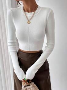 EMERY ROSE Women Casual Everyday Commuting Comfortable Simplistic Cropped Pullover Sweater Knit Pullover Fall Winter - White - View 3