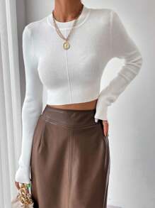 EMERY ROSE Women Casual Everyday Commuting Comfortable Simplistic Cropped Pullover Sweater Knit Pullover Fall Winter - White - View 5