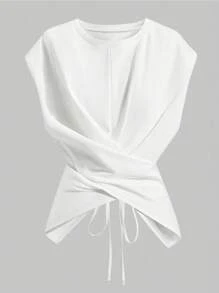 INAWLY Plus Size Women Solid Color Twist Back Design Fashionable Top For Summer