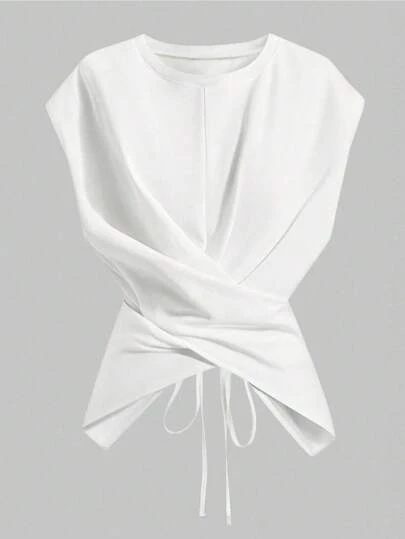 INAWLY 夏季大码女式纯色扭纹背部设计时尚上衣