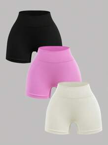 SHEIN Girlism 3pcs/Set Tween Girls' Casual Solid Color High Waist Sports Yoga Shorts, Suitable For Spring/Summer Girls Spandex Shorts Girls Yoga Shorts Shorts 3 Packs Girls Athletic Shorts - Multicolor - View 1