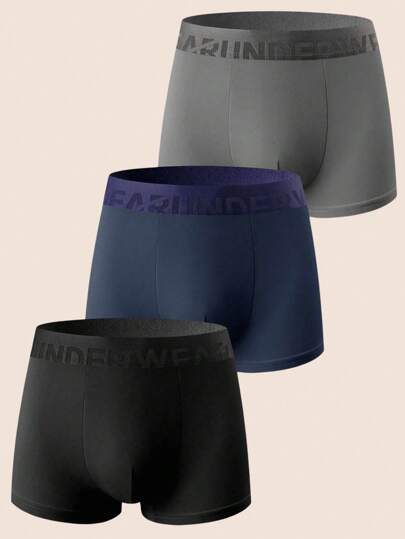 3 件装男士字母织带舒适平角内裤，夏季