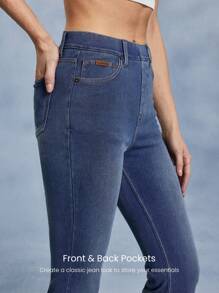 GLOWMODE Jeanious 超弹力经典牛仔喇叭牛仔裤 Jflare 带五个口袋 瑜伽日常 - 藍色 - 查看 5