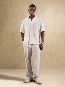 Textured Waffle Knit Resort Polo Modern Preppy Summer Golf Tennis Short Sleeve Pullover Lightweight Breathable Athletic Leisure Sportswear - Beige - View 4