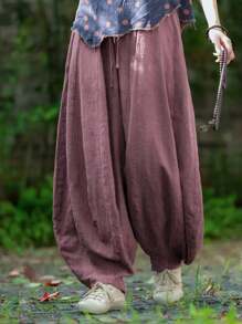 女士浅粉色宽松灯笼裤，休闲户外宽松下摆裤