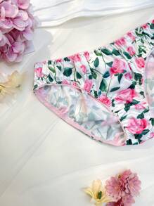 花卉印花，缎面，荷叶边下摆，荷叶边，蝴蝶结，浪漫田园风内裤，少女内衣