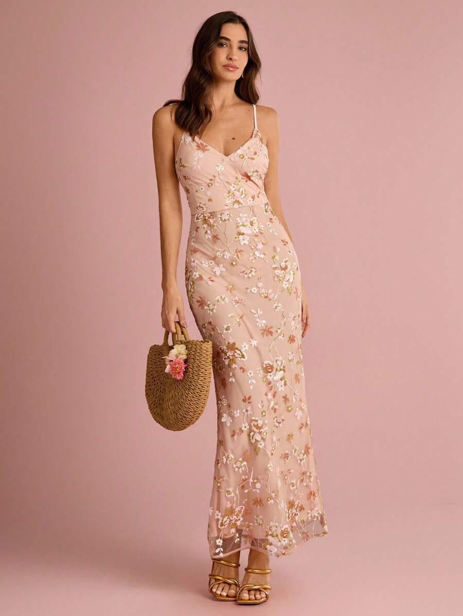 Enchnt Váy maxi cổ chữ V thêu hoa lấp lánh màu cam pastel lãng mạn mùa hè dành cho nữ, ngọt ngào và thanh lịch cho kỳ nghỉ, ngày lễ, ngày lễ, sinh nhật, tiệc tùng, lễ tốt nghiệp và khách dự tiệc cưới, bãi biển, váy dạ hội, váy mùa hè cho nữ, váy chống nắng cho nữ, quần áo mùa hè, trang phục mùa hè cho nữ, váy thanh lịch cho tiệc tùng, - trái cam - Xem 1