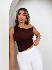 Xyvia 女士时尚金属装饰不对称衬衫，夏季 - 咖啡棕 - 查看 4