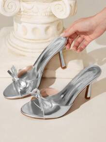 CUCCOO CHICEST 棕色 PU 女式包头高跟穆勒凉鞋