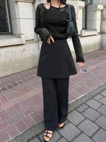 FRIFUL 女式时尚闪亮透明分层上衣，秋季长袖上衣 - 黑色 - 查看 2