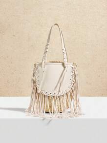 SHECARRY Women's Boho Tassel Design Fashion Handbag For Vacation - Beige - View 1