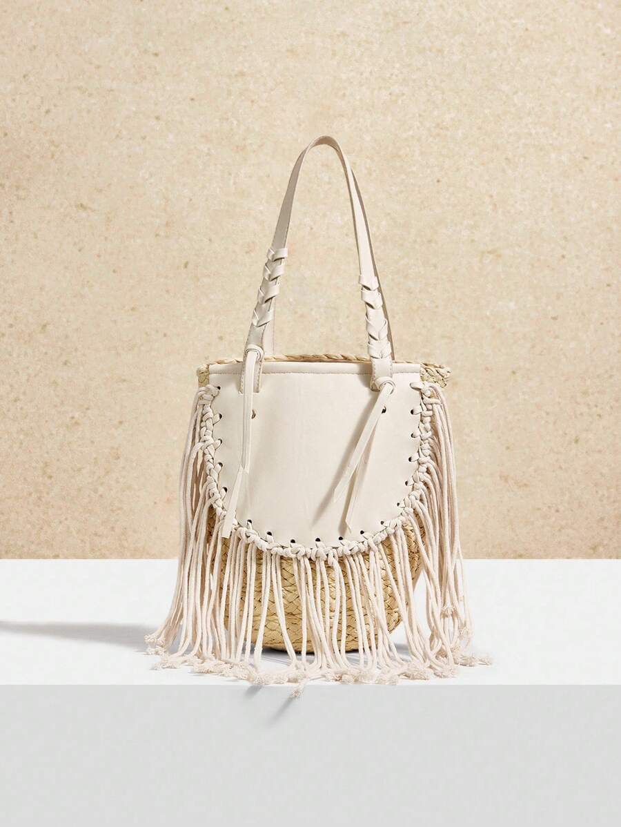 SHECARRY Women's Boho Tassel Design Fashion Handbag For Vacation - Beige - View 1