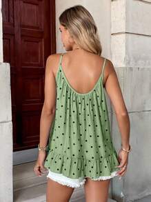 全新波尔卡圆点印花休闲时尚女式吊带背心 - 綠色 - 查看 2
